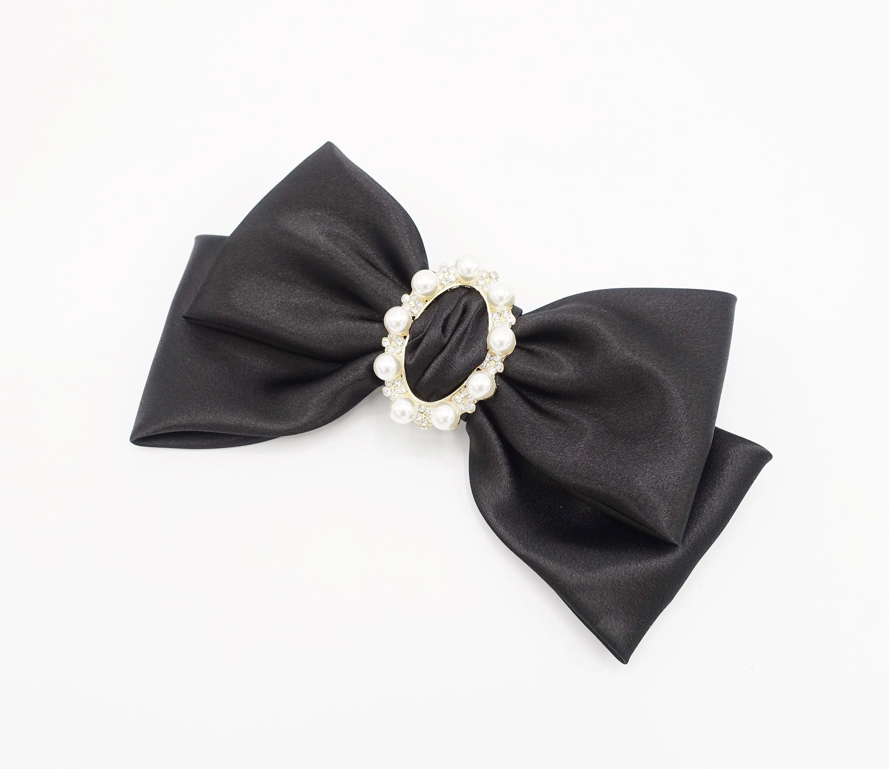 pearl rhinestone buckle embellished satin hair bow