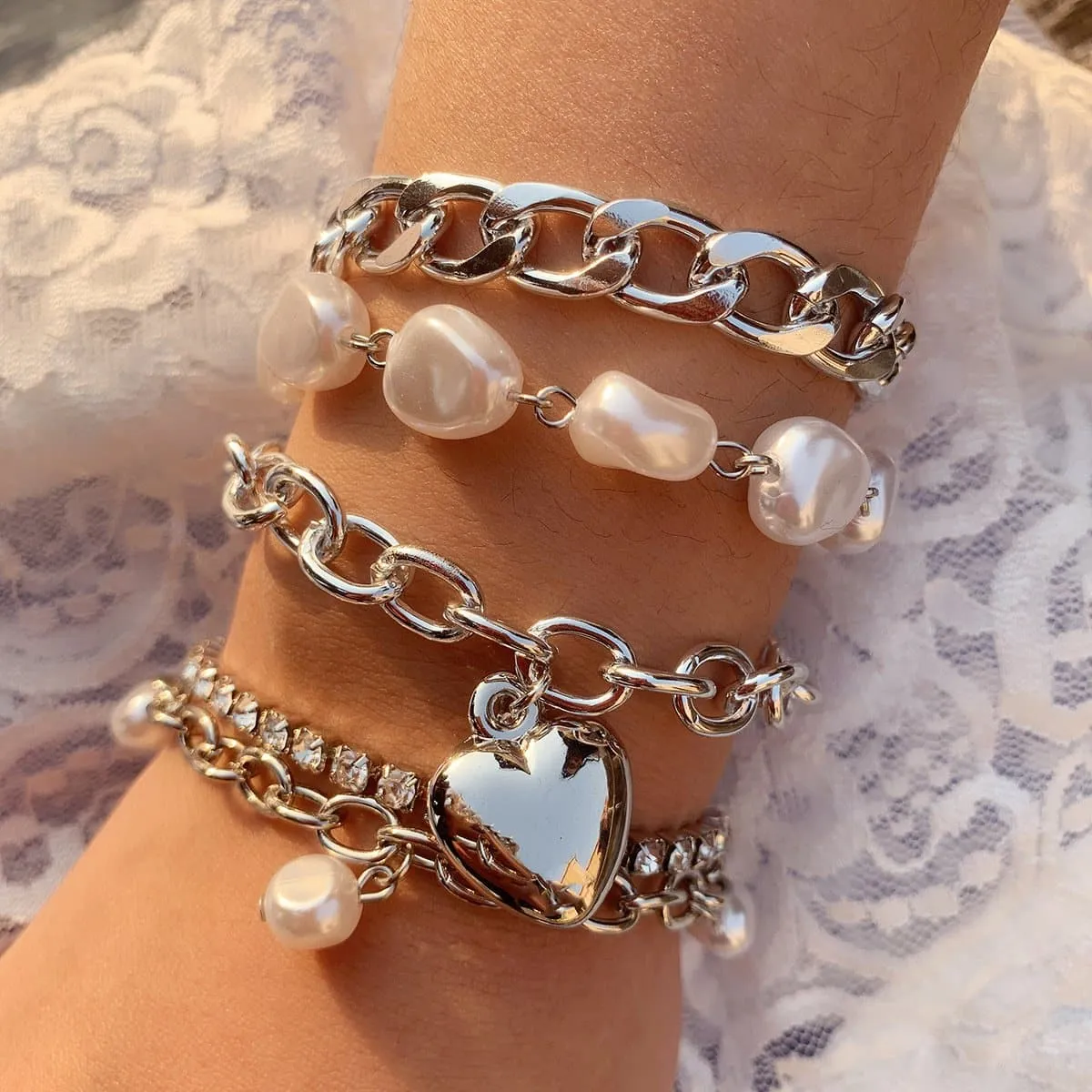 Pearl rhinestone chain 5 pcs bracelet