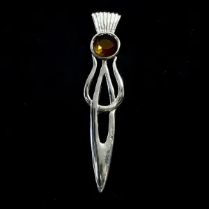 Pewter Thistle Kilt Pin - Amber Stone