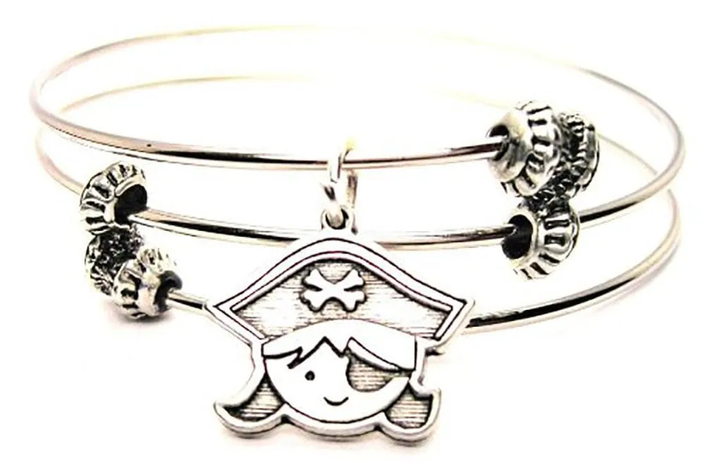 Pirate Girl Face Triple Style Expandable Bangle Bracelet