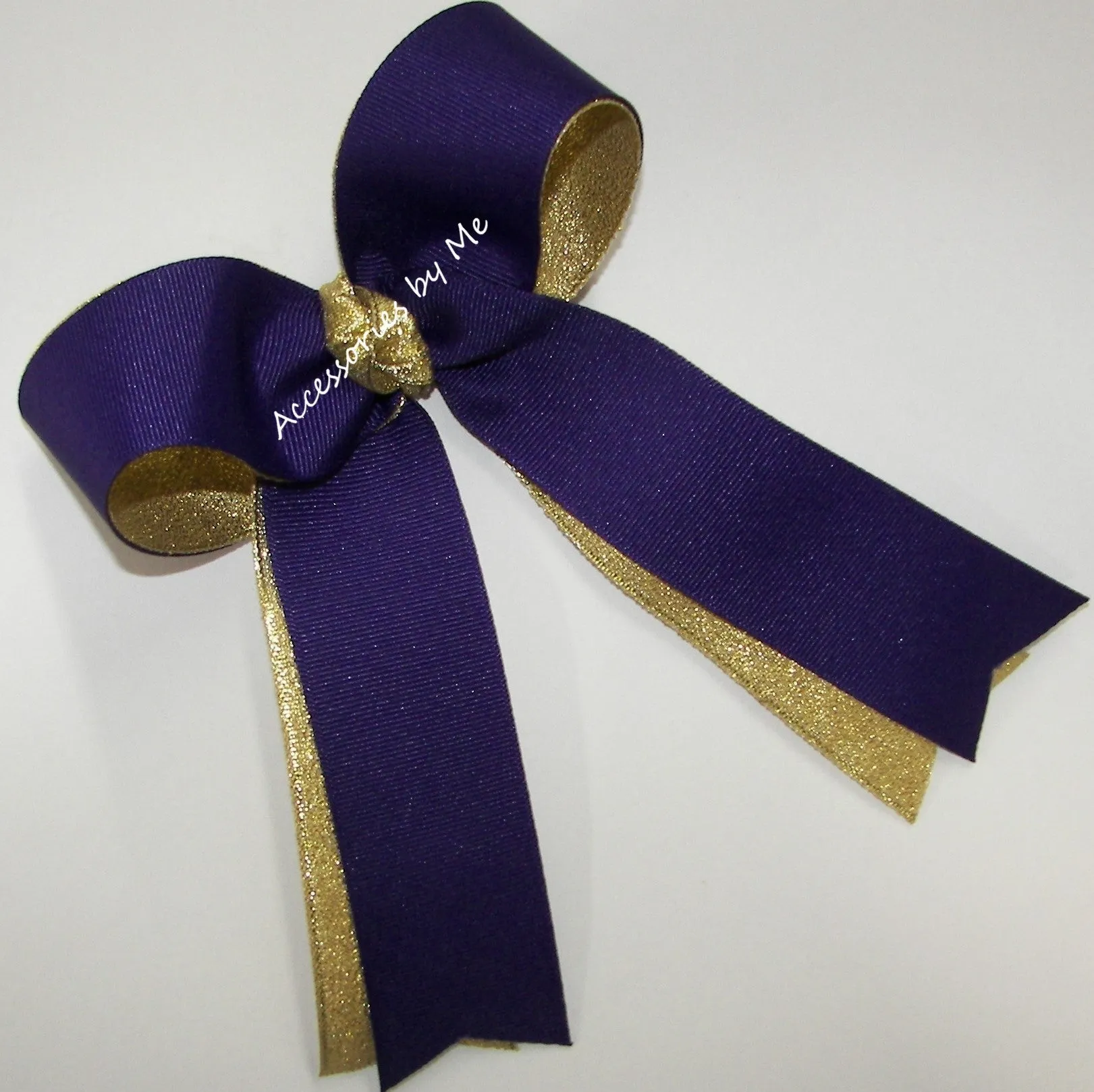 Purple Gold Metallic Ponytail Cheer Bow