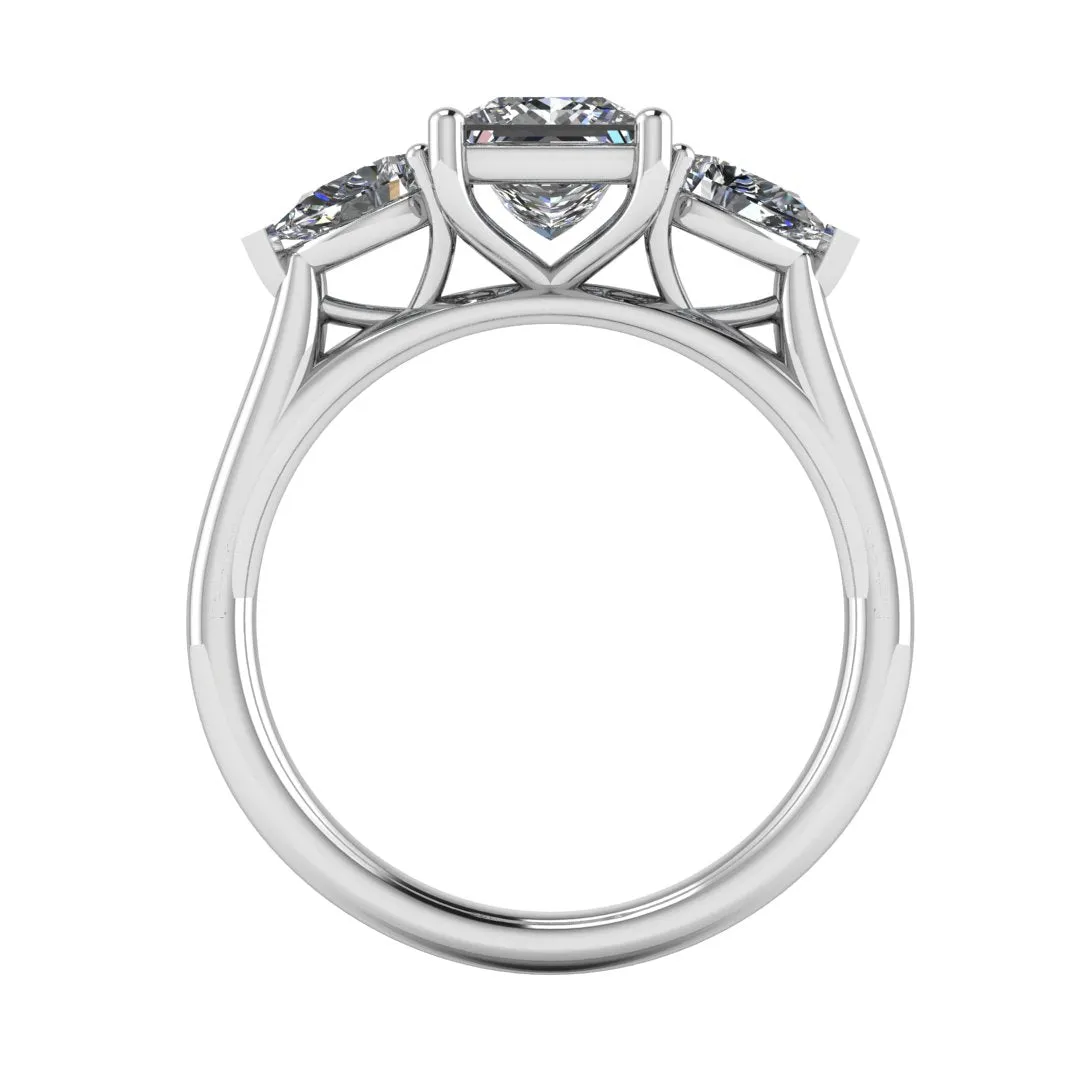 "Estelle" Three Stone Princess Cut with Pear Cut Diamond Trilogy Engagement Ring 3SPC02