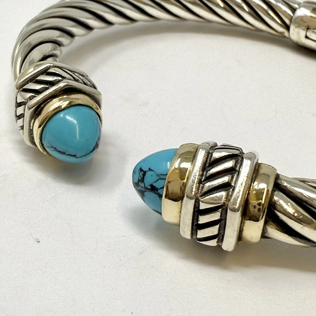 RCI Sterling Silver Hinged Bracelet with Turquoise and 18K Gold Accent