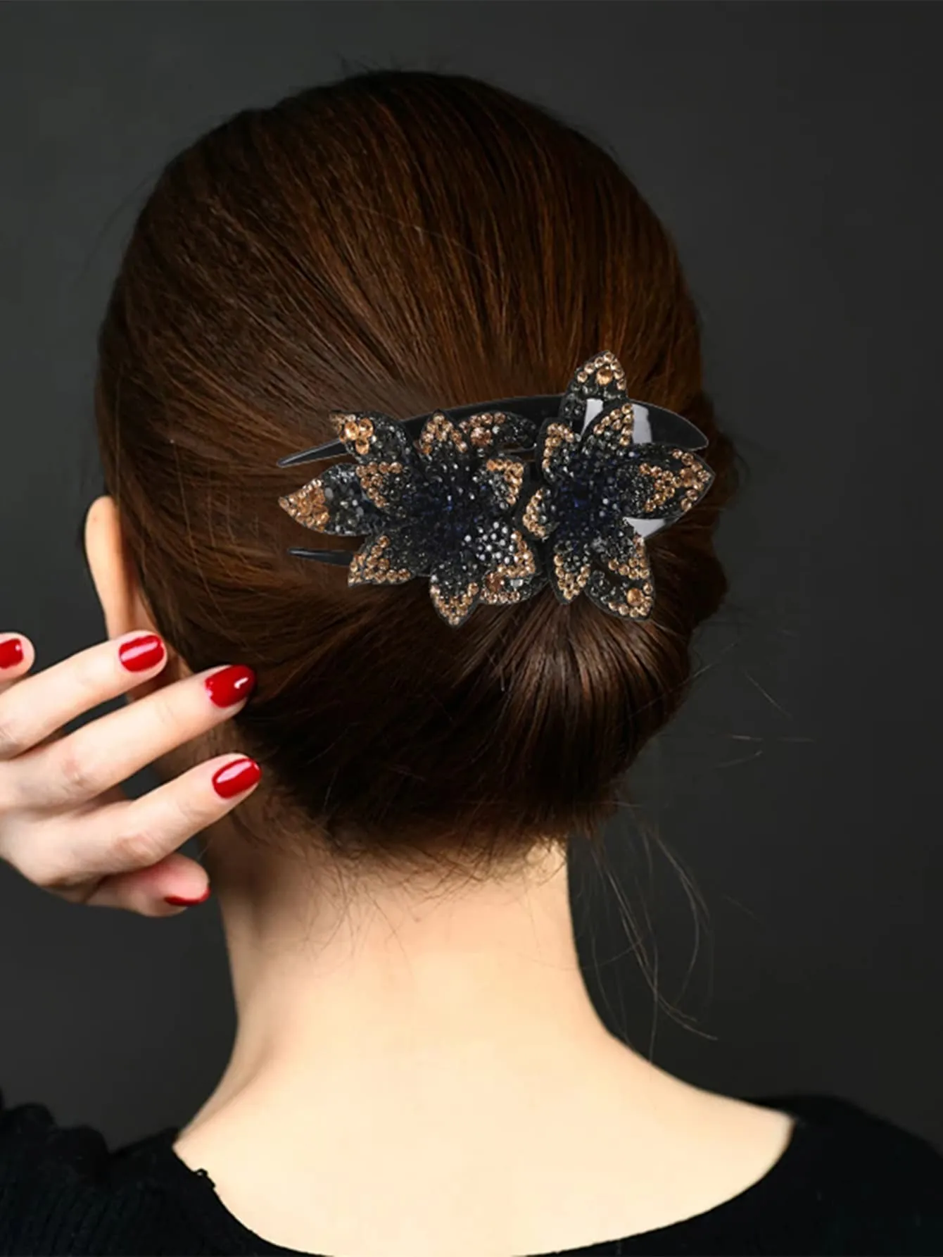 Rhinestone Flower Decor Creative Hair Clip for Women Barrette Styling Hair