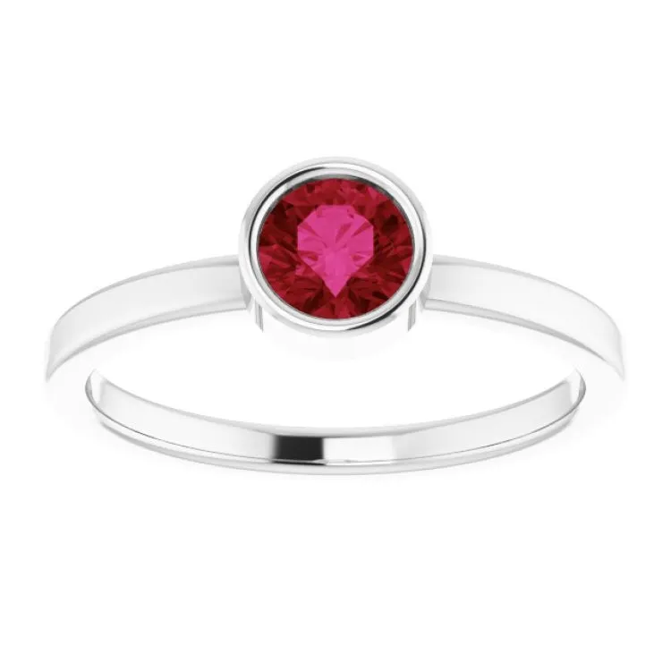 Rhodium-Plated Sterling Silver 5 mm Imitation Ruby Ring