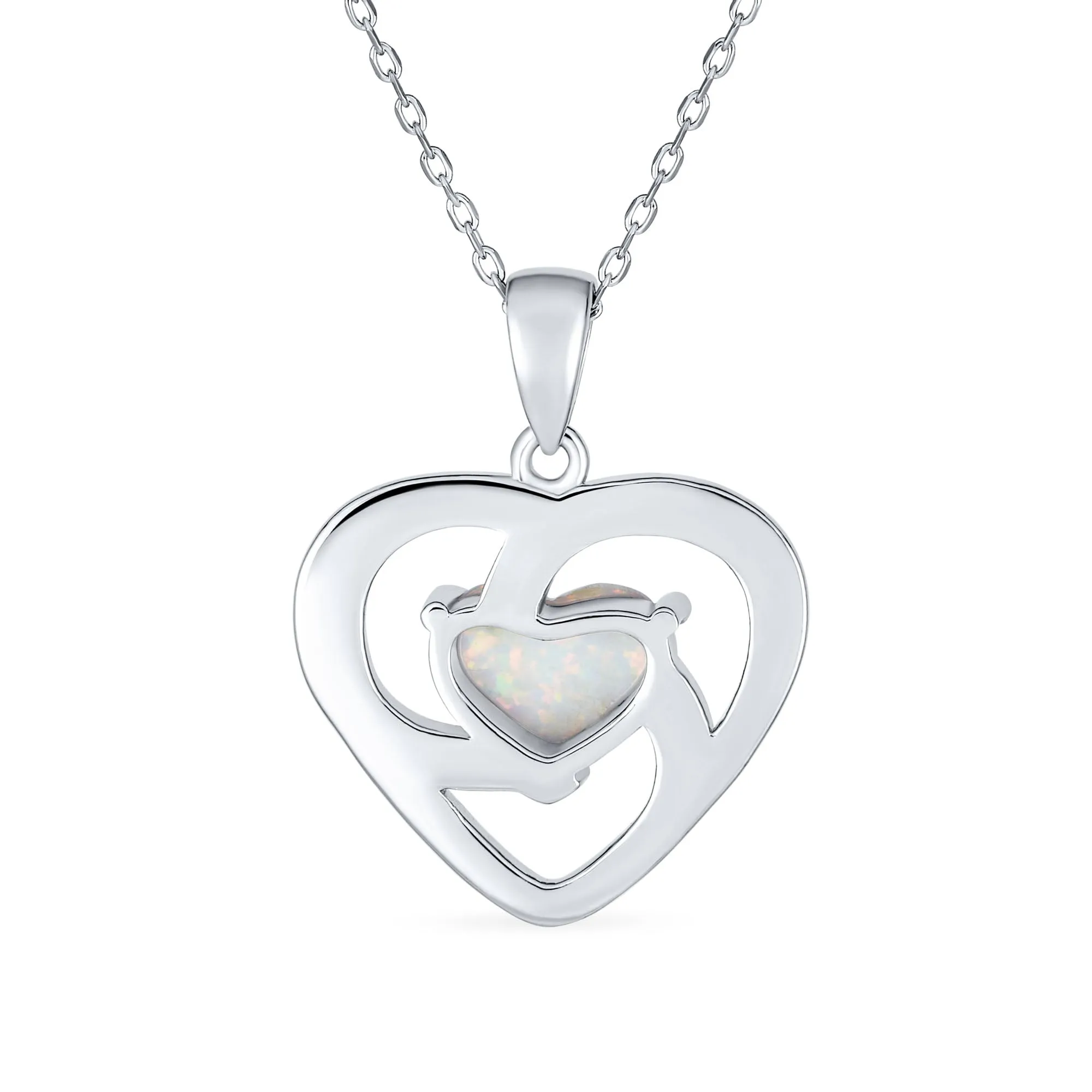 Romantic Opulence Pendant Necklace with CZ Pave and Opal Heart in Sterling Silver