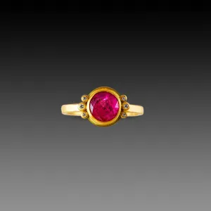 Rose Cut Ruby Ring with Diamond Trios