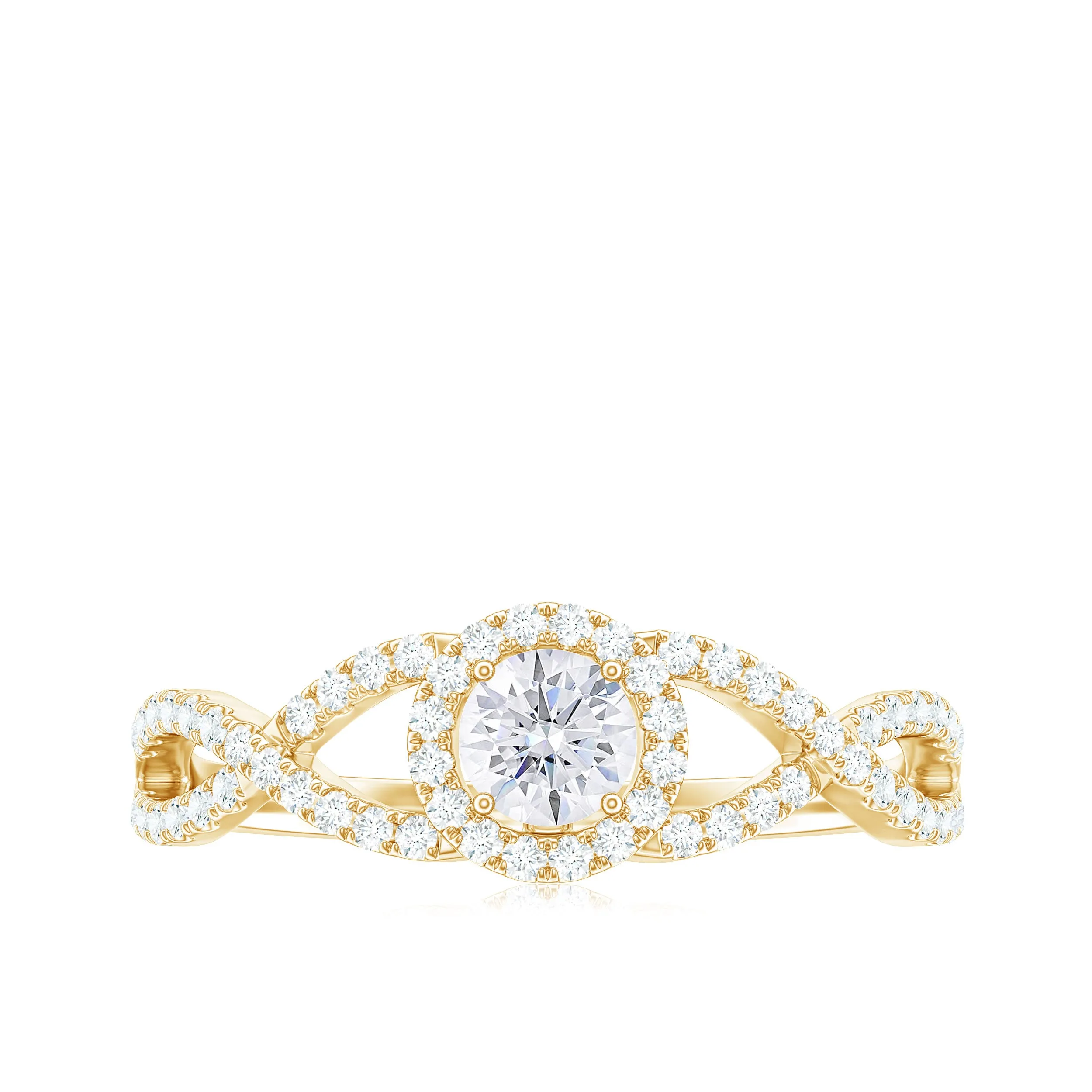 Round Cubic Zirconia Criss Cross Engagement Ring in Gold