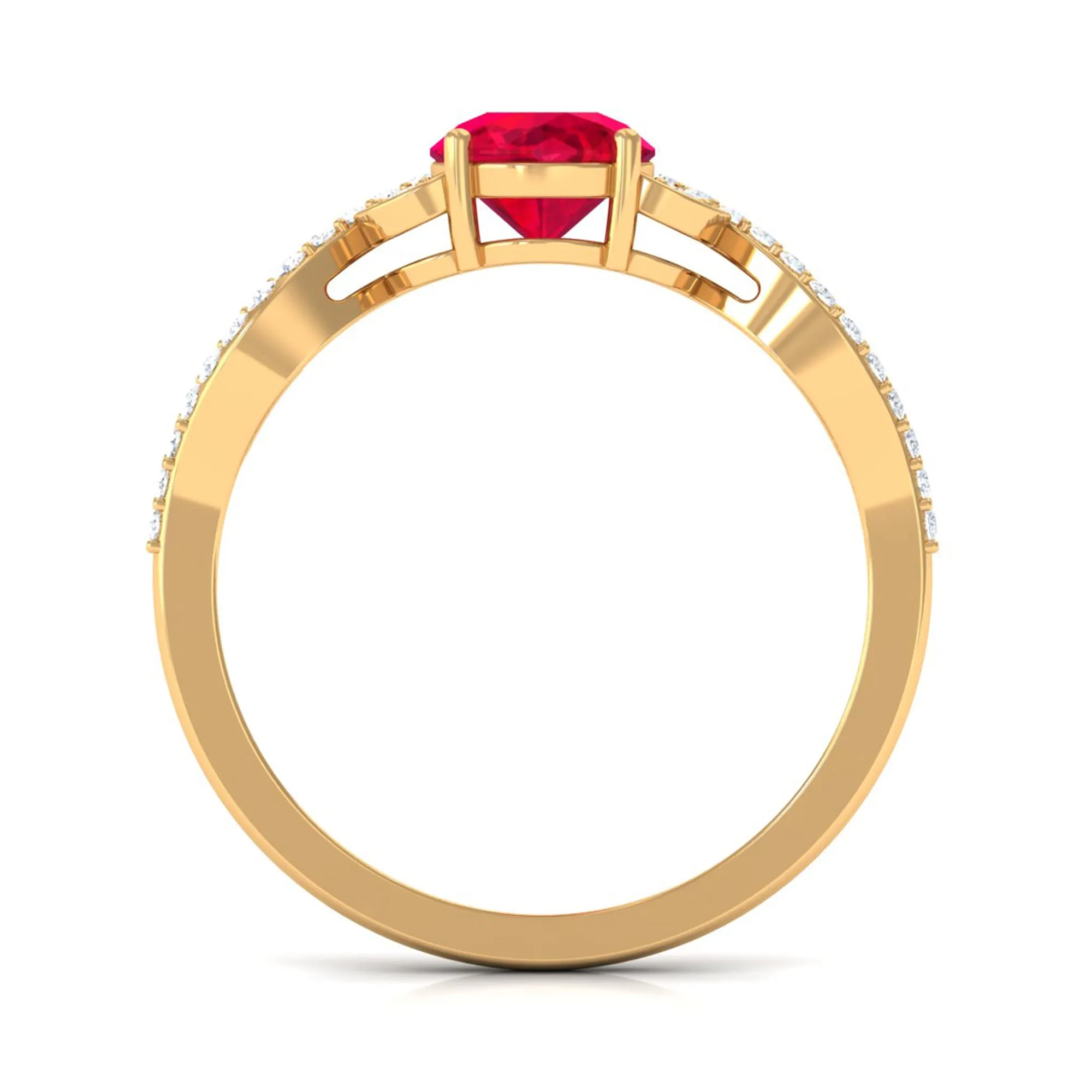 Round Shape Created Ruby Designer Engagement Ring with Diamond