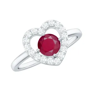 Ruby and Diamond Heart Halo Ring