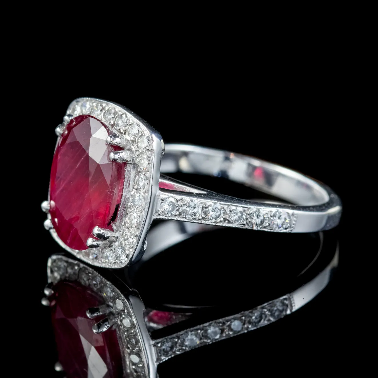 Ruby Diamond Cluster Ring Platinum 3.80Ct Ruby