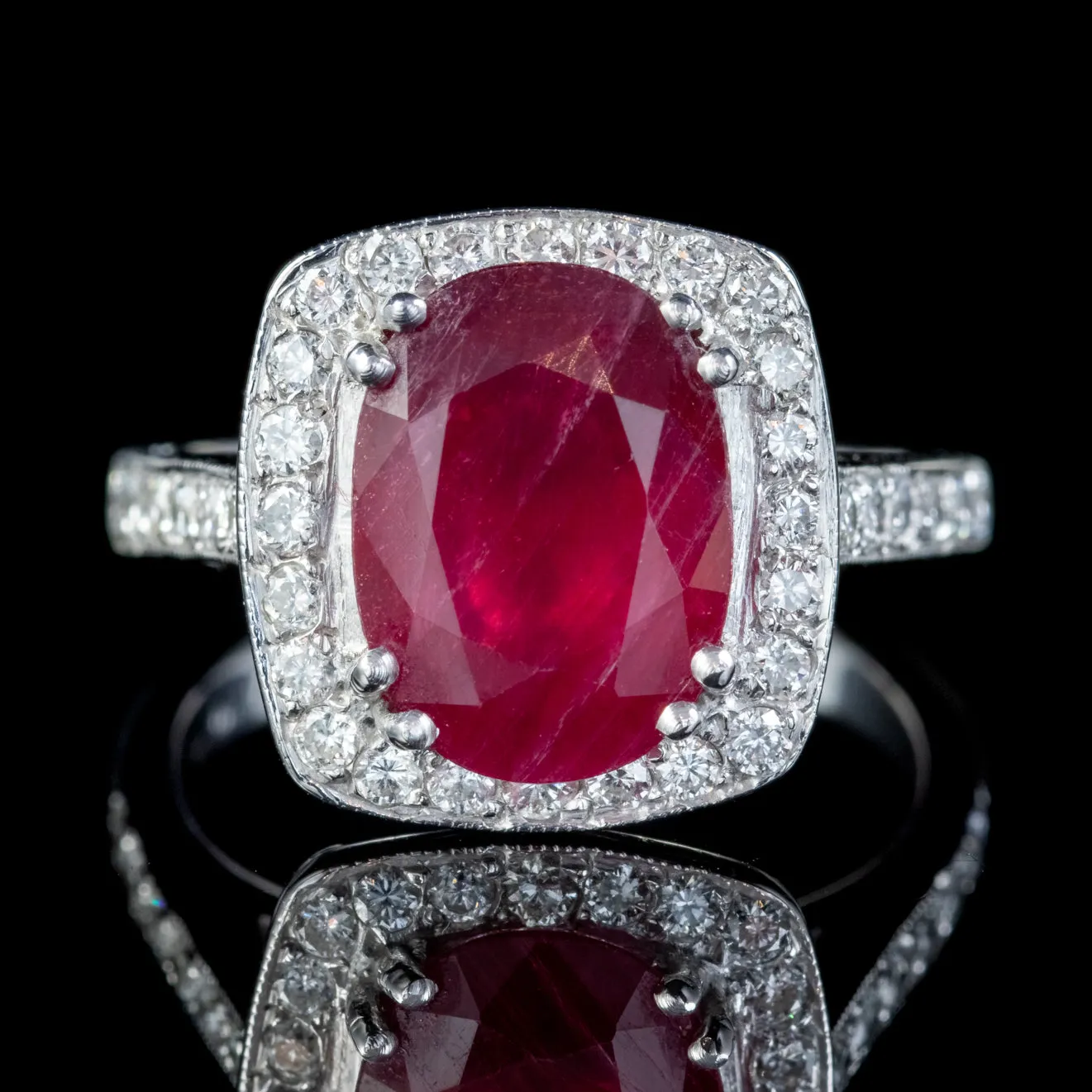 Ruby Diamond Cluster Ring Platinum 3.80Ct Ruby