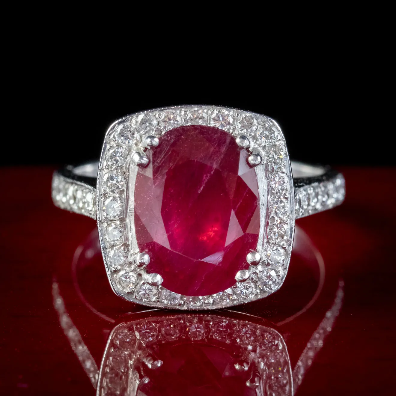 Ruby Diamond Cluster Ring Platinum 3.80Ct Ruby