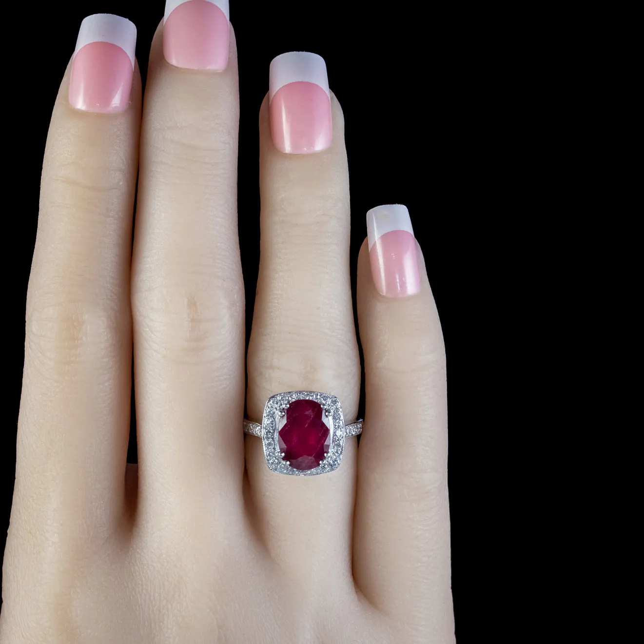 Ruby Diamond Cluster Ring Platinum 3.80Ct Ruby