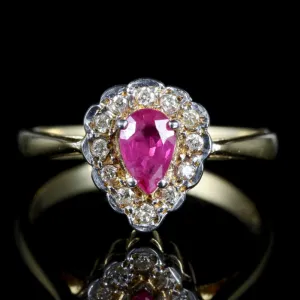 Ruby Diamond Ring 9Ct Gold Cluster Ring