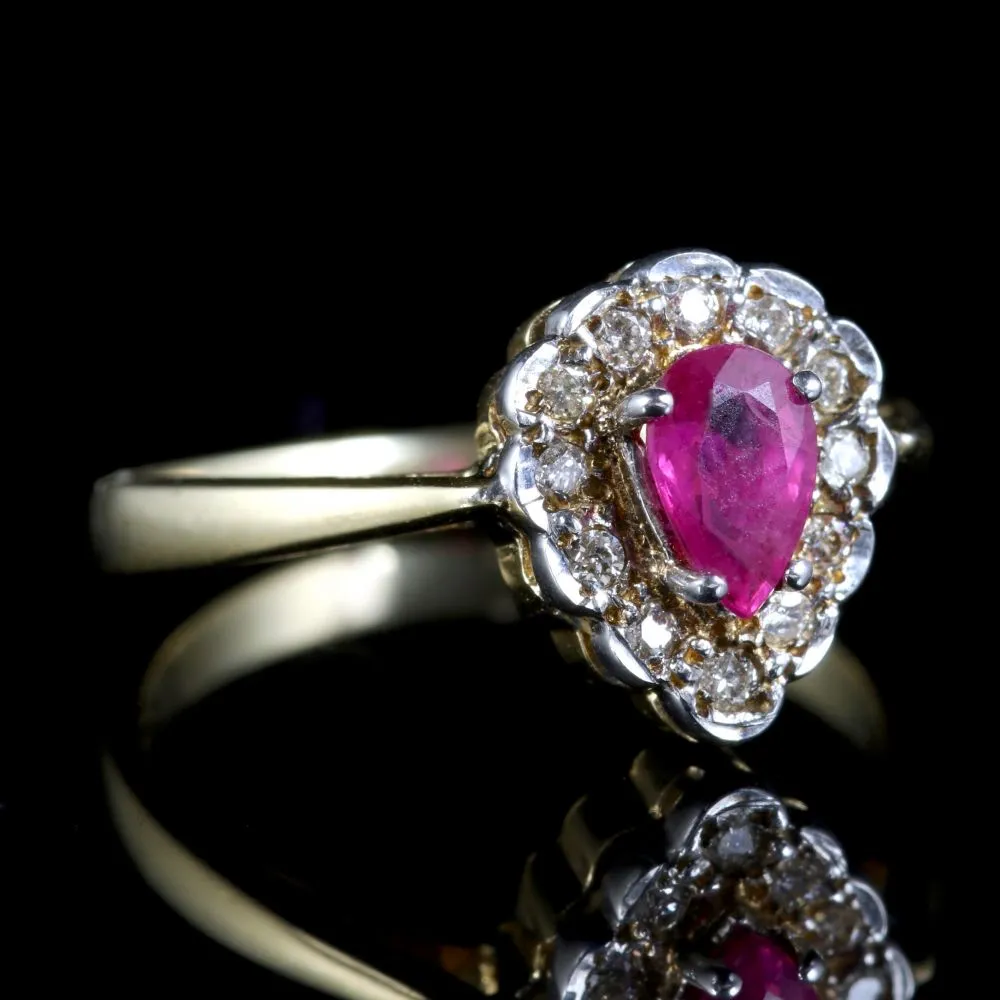 Ruby Diamond Ring 9Ct Gold Cluster Ring