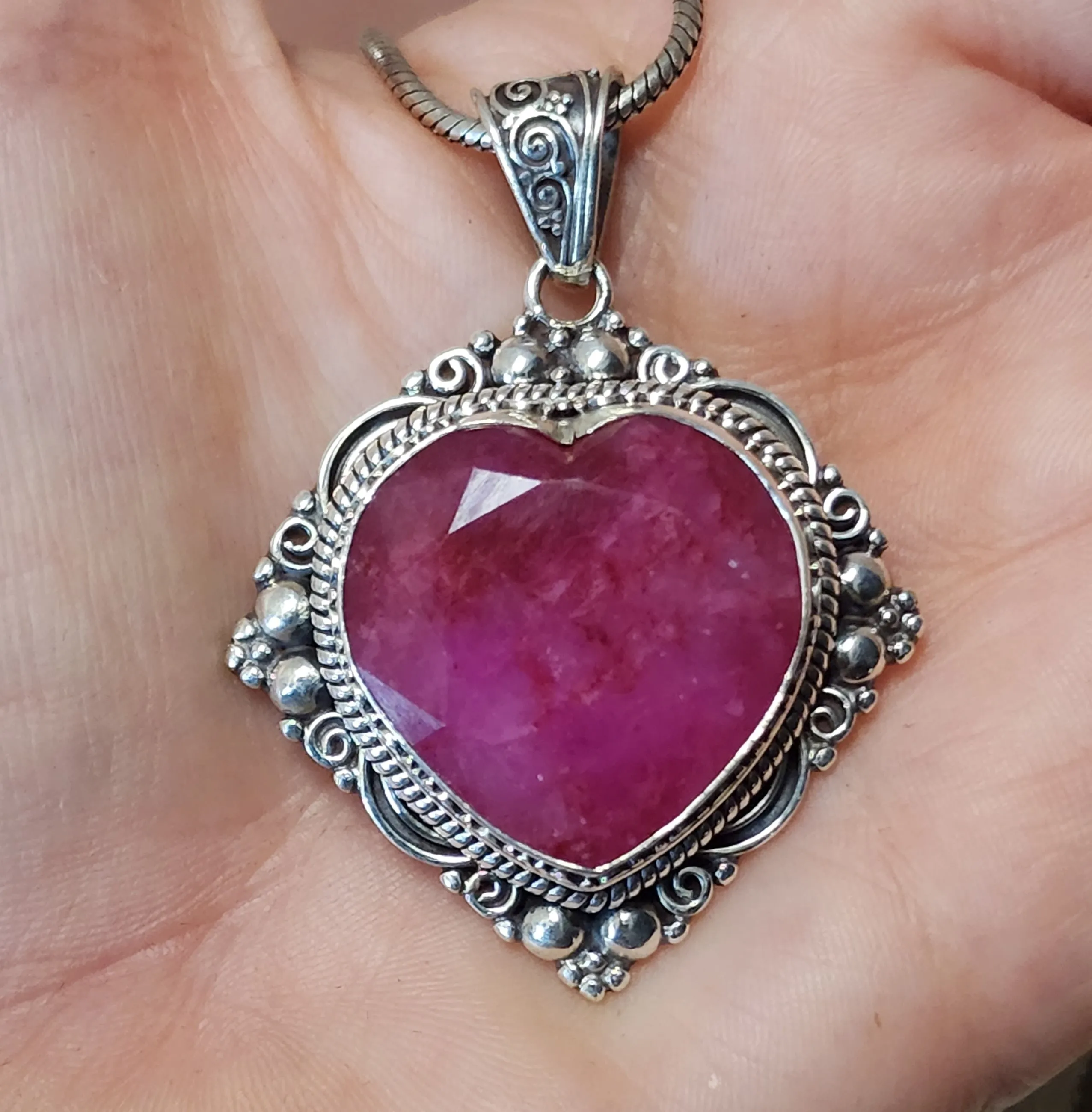 Scrollwork Heart Shaped Ruby Pendant