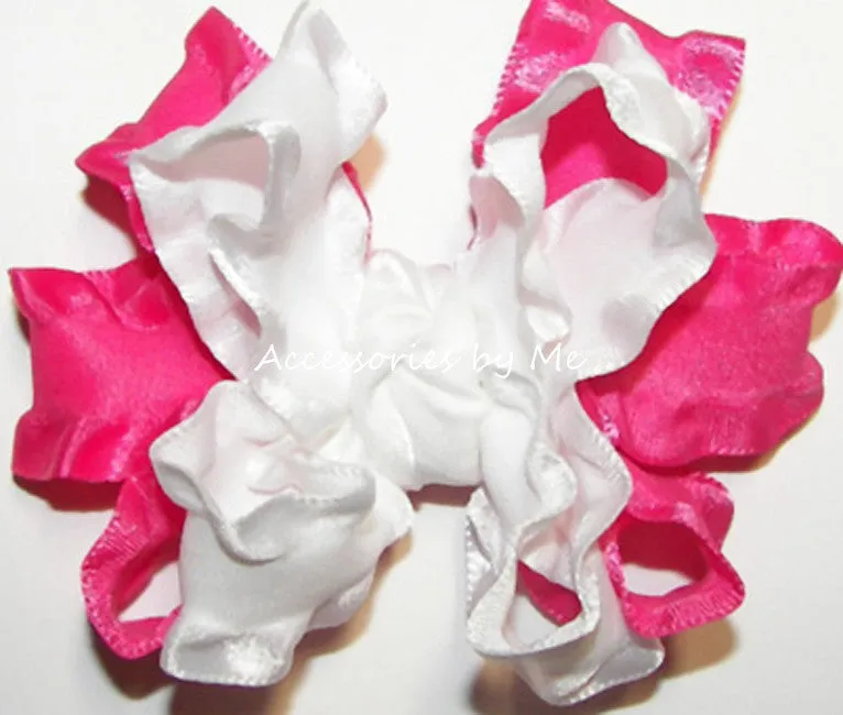 Shocking Pink White Ruffle Hair Bow