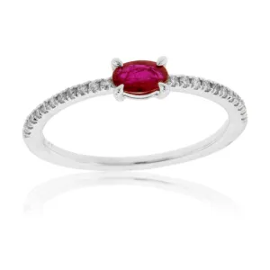 Sideways Oval Ruby and Diamond Shank Ring