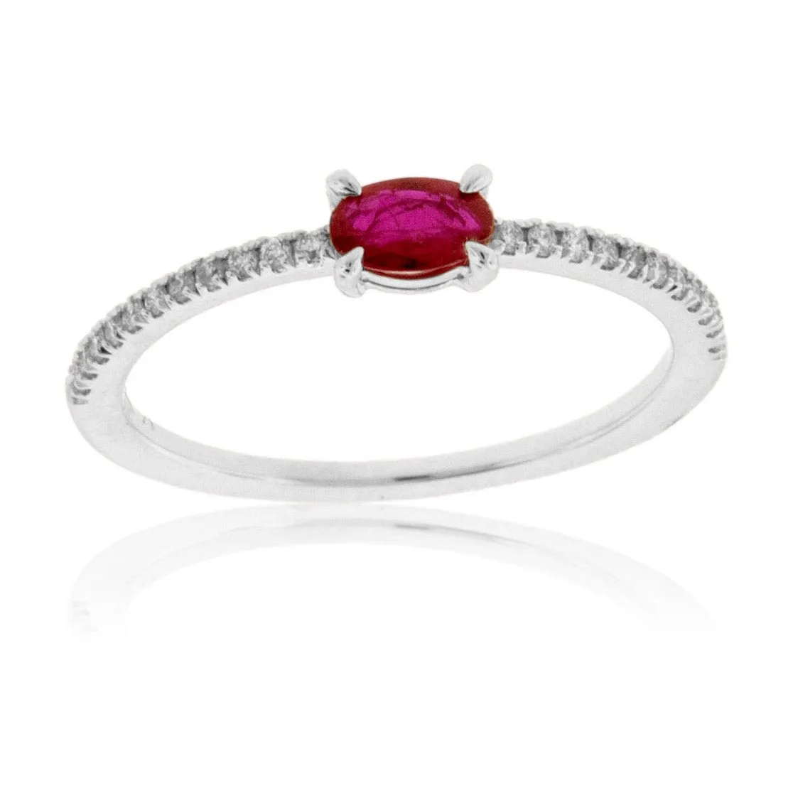 Sideways Oval Ruby and Diamond Shank Ring