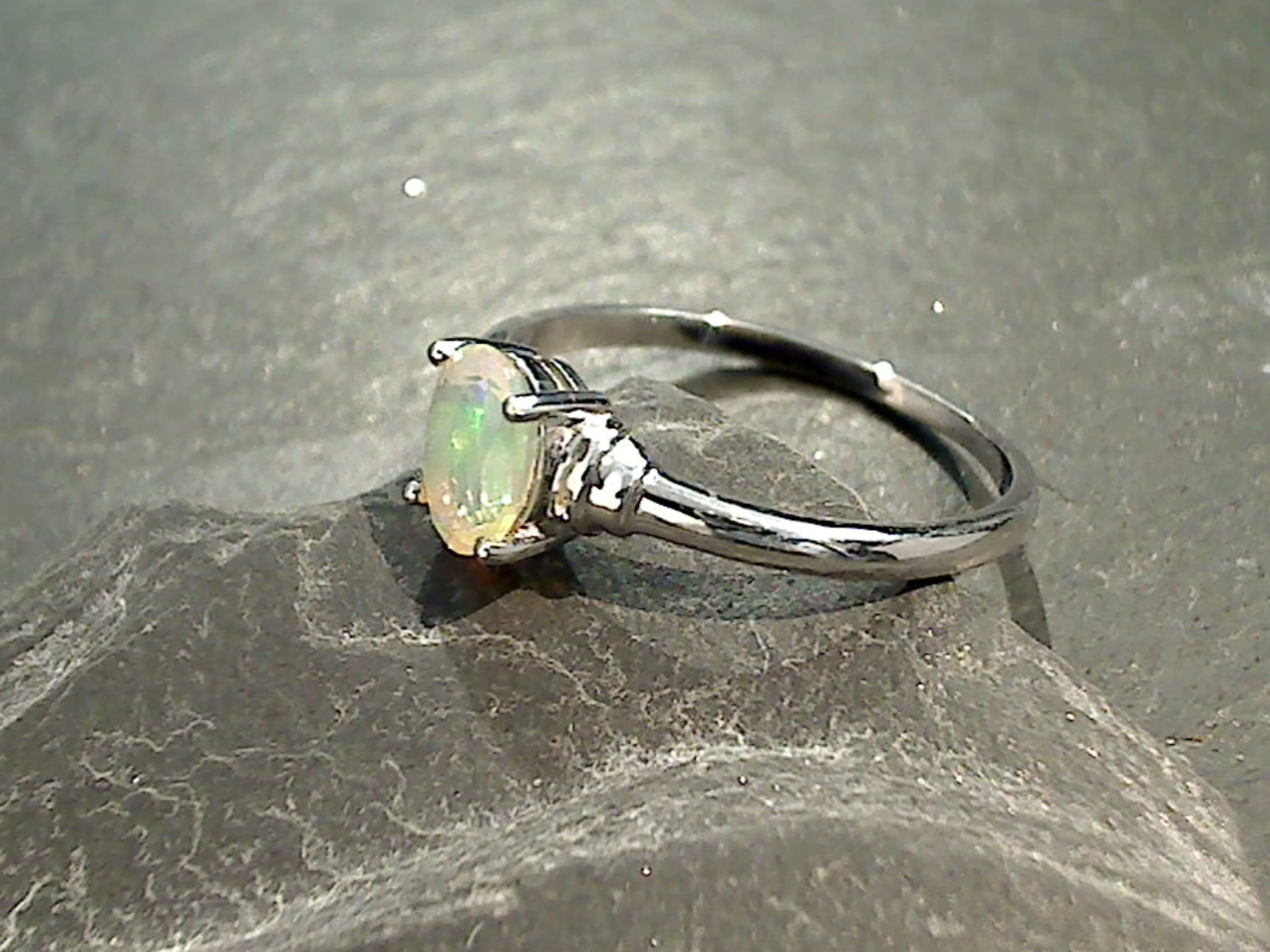 Size 9 Ethiopian Opal, Rhodium Plated Sterling Silver Ring