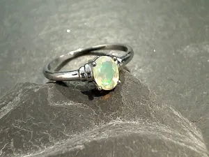 Size 9 Ethiopian Opal, Rhodium Plated Sterling Silver Ring