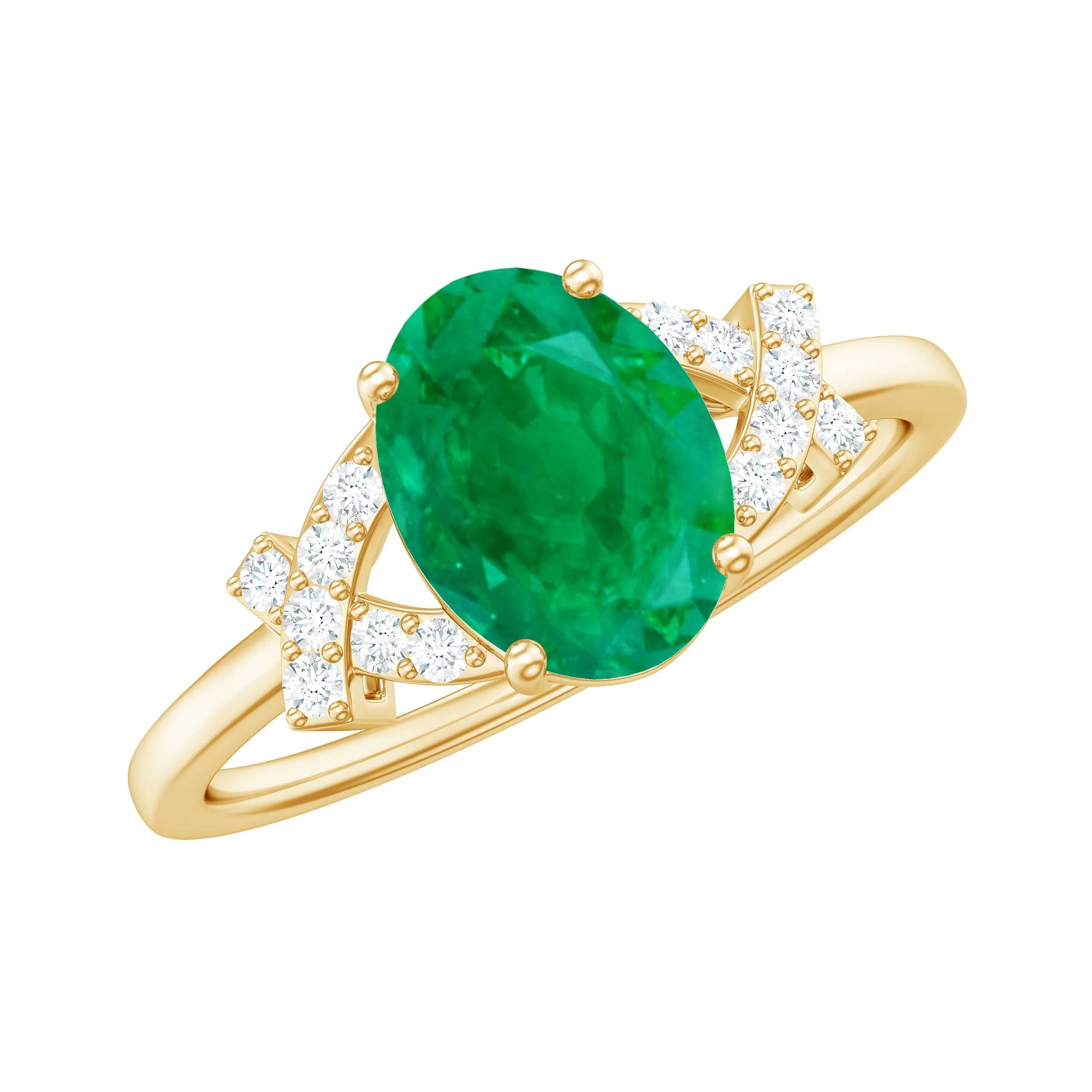 Split Shank Oval Emerald and Diamond Solitaire Engagement Ring