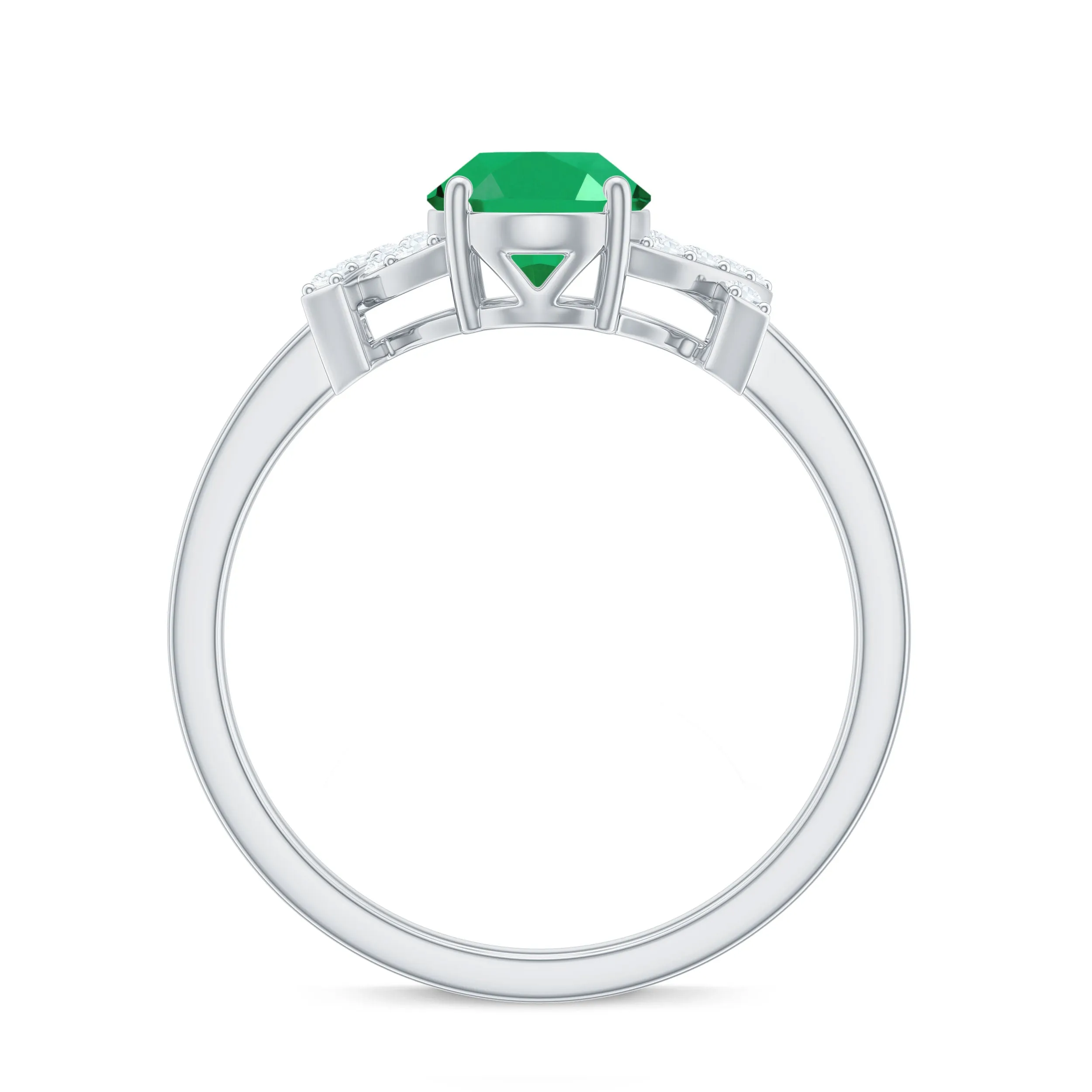 Split Shank Oval Emerald and Diamond Solitaire Engagement Ring