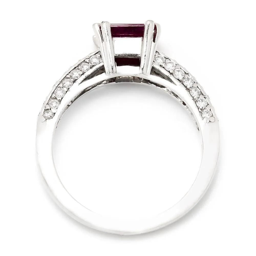 Square Ruby Solitaire Ring with Diamonds 14K 1.27ctw