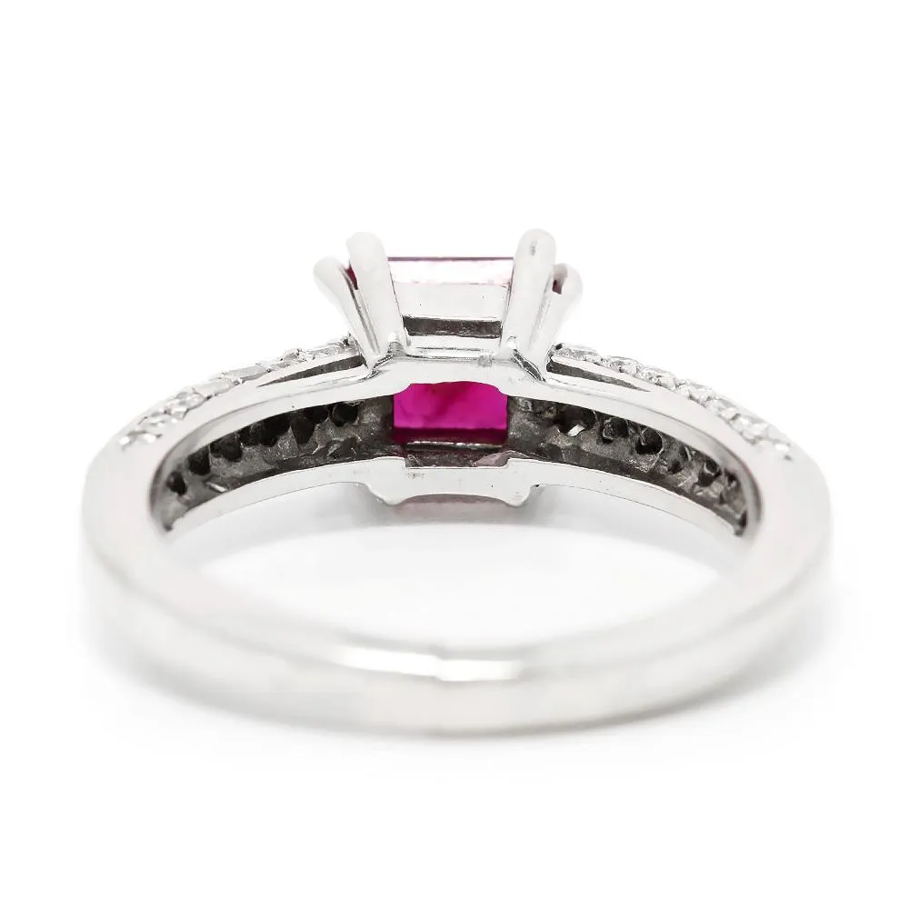 Square Ruby Solitaire Ring with Diamonds 14K 1.27ctw