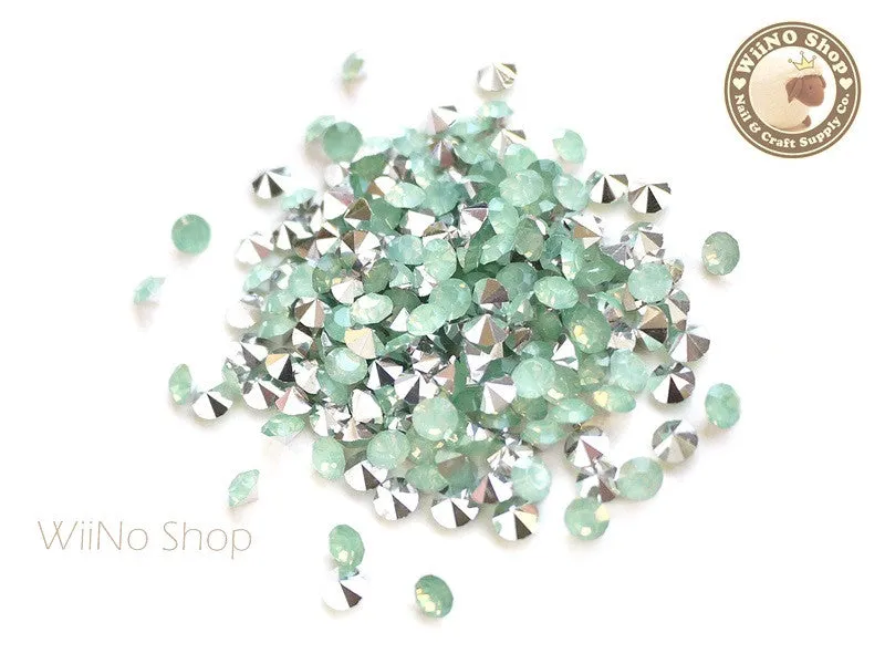 ss18 Light Green Opal Round Diamond Style 3D Point Back Acrylic Rhinestone - 50 pcs