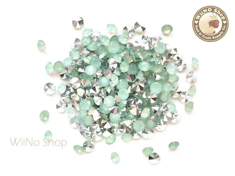 ss18 Light Green Opal Round Diamond Style 3D Point Back Acrylic Rhinestone - 50 pcs