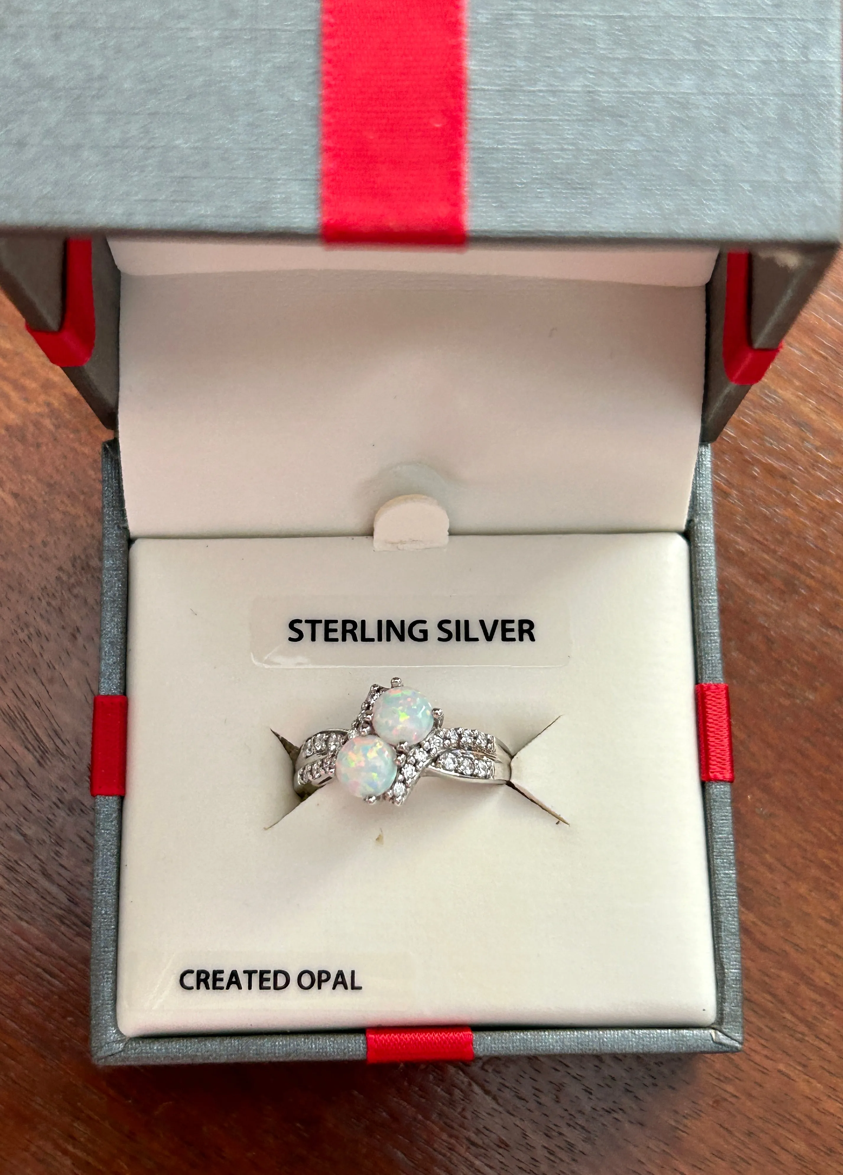 Sterling Silver 925 Created Opal CZ Cubic Zirconia Ring Sz 7 with Box