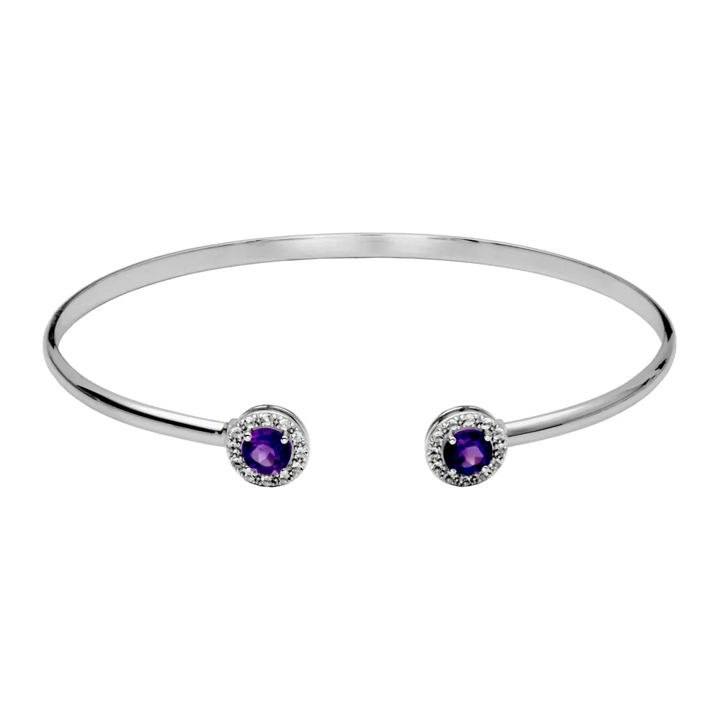 Sterling Silver African Amethyst & White Topaz Halo Cuff Bracelet by Samuel B.