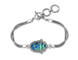 Sterling Silver Paua Hamsa "Fatima Bracelet"