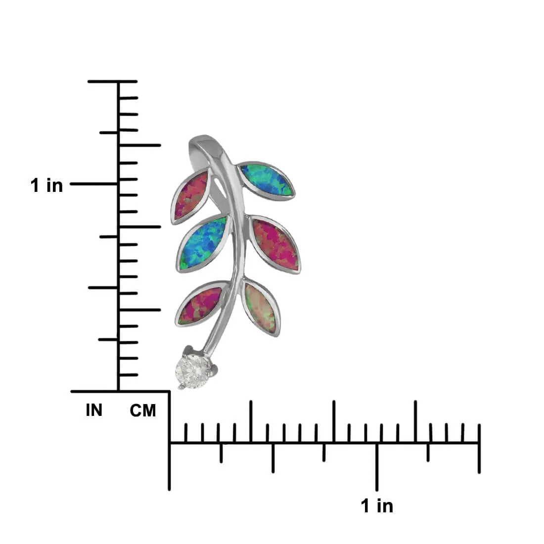 Sterling Silver Synthetic Multi Colored Opal Leaf Pendant