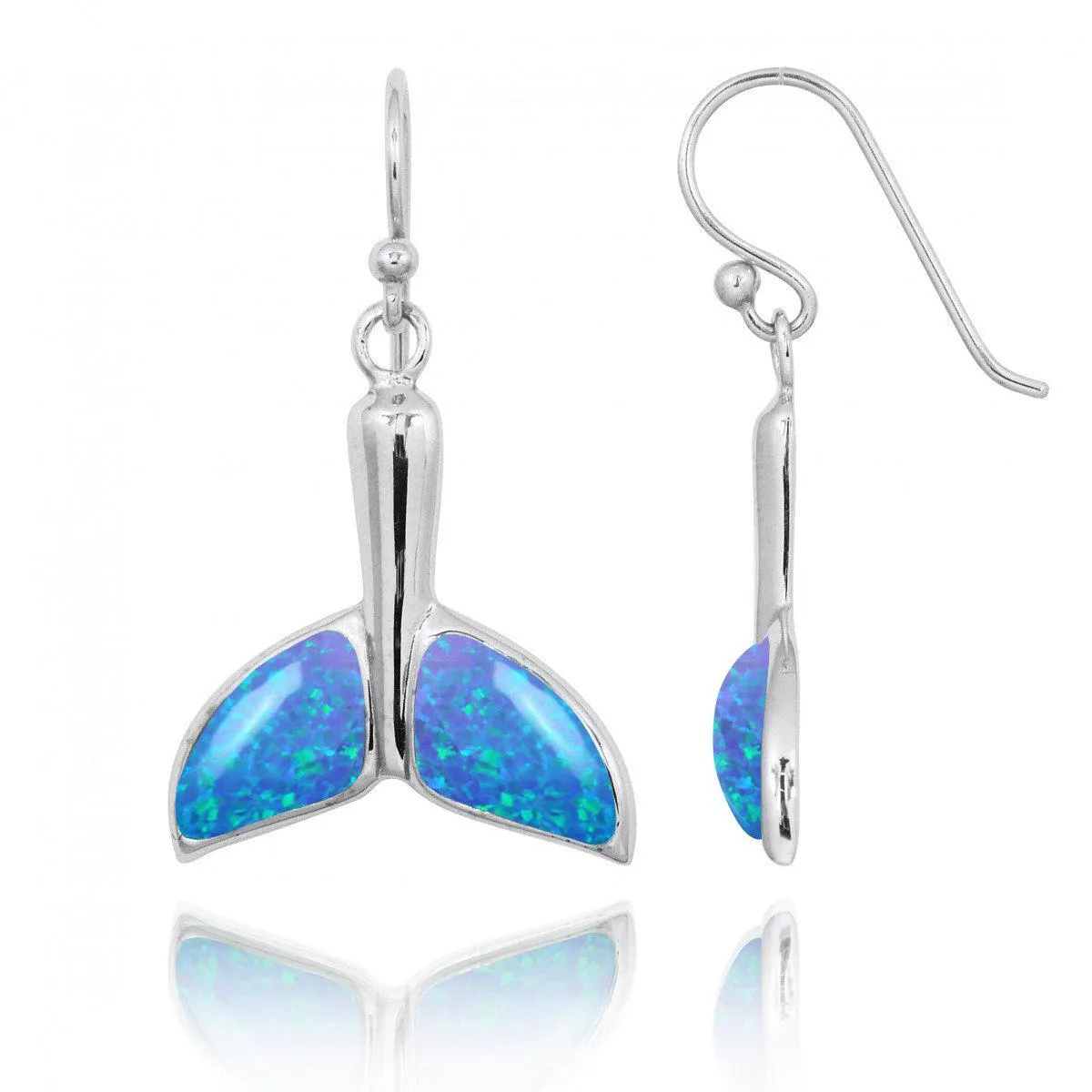 Sterling Silver Whale Tale with Blue Opal French Wire Earrings