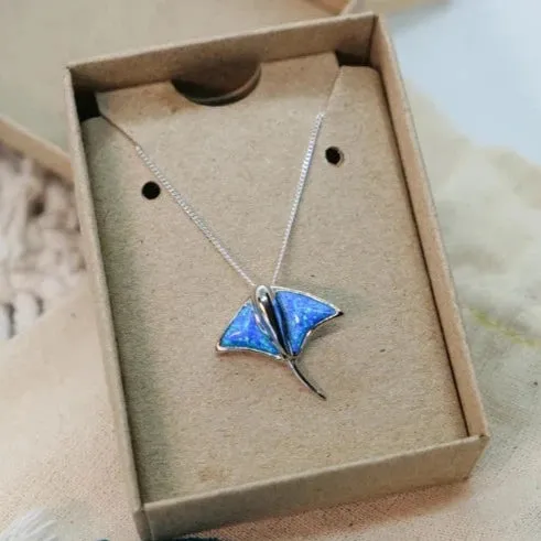 Stingray Pendant Necklace with Blue Opal