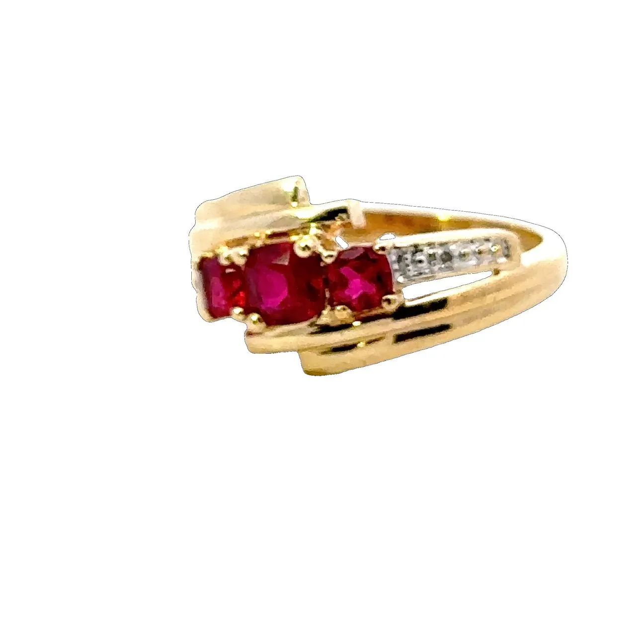 Synthetic Ruby & Diamond Yellow Gold Ring