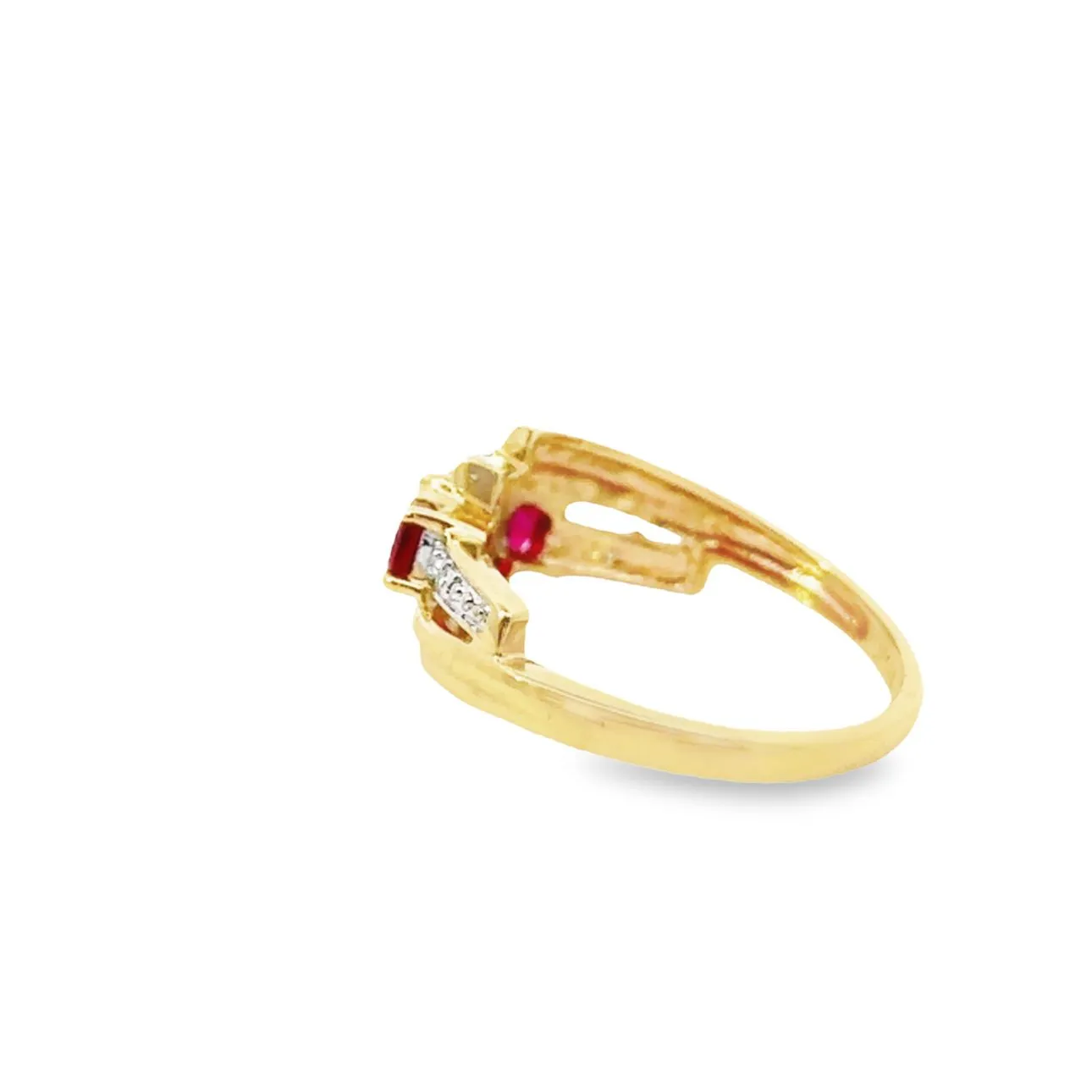 Synthetic Ruby & Diamond Yellow Gold Ring