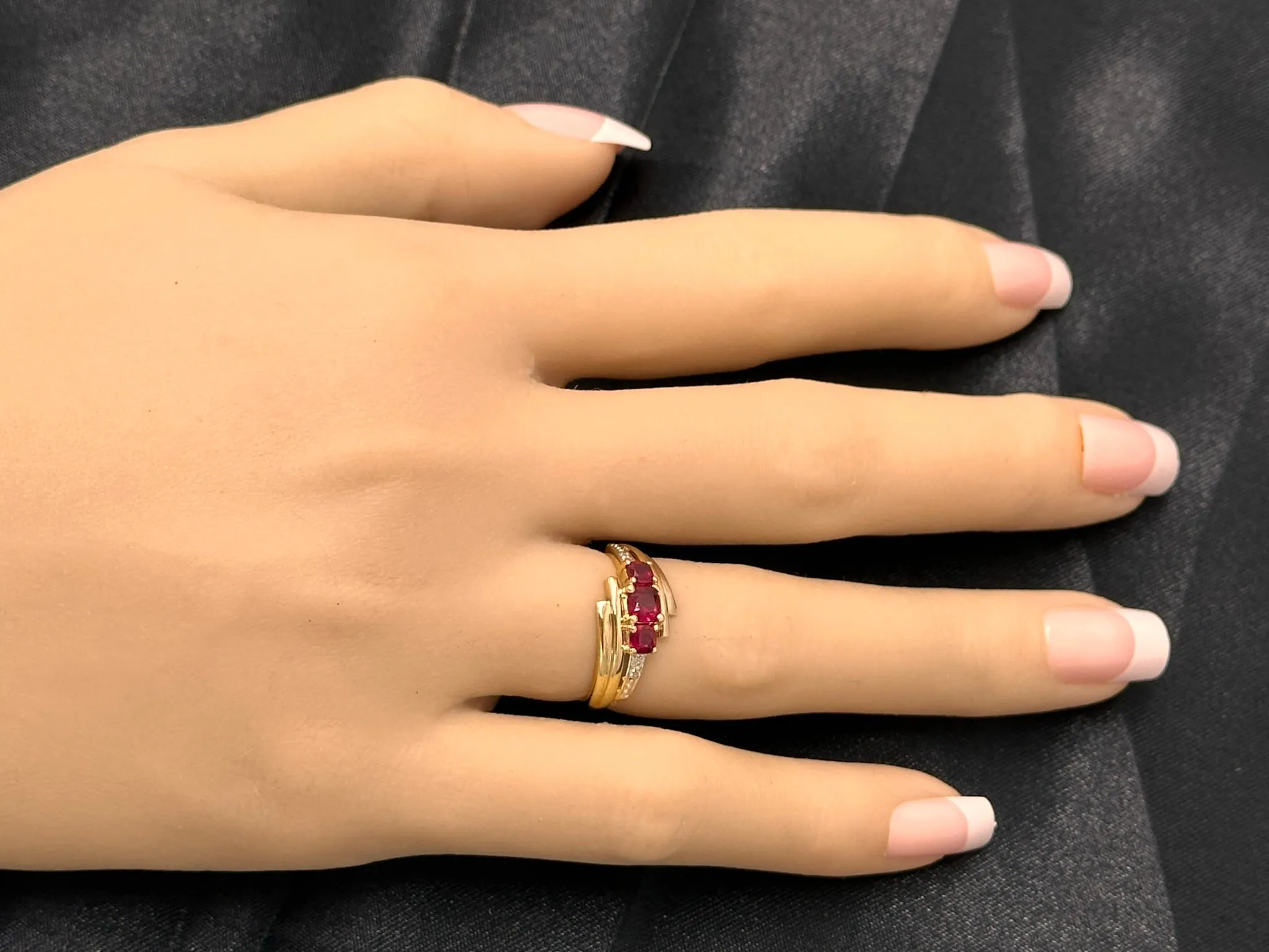 Synthetic Ruby & Diamond Yellow Gold Ring