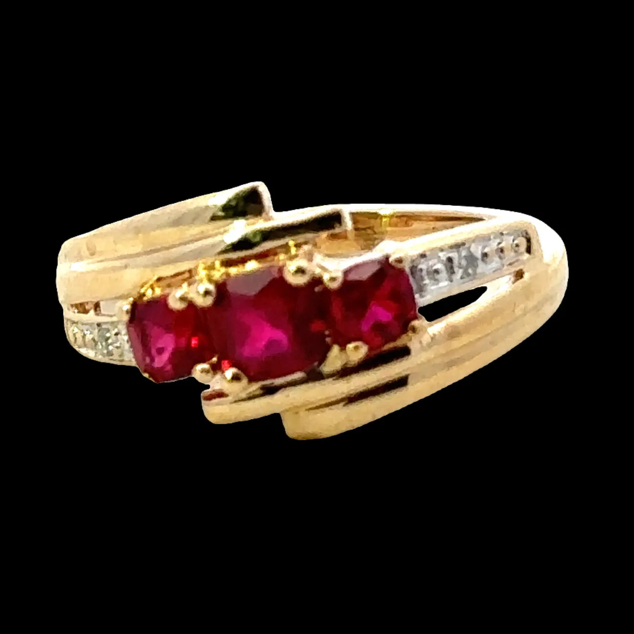 Synthetic Ruby & Diamond Yellow Gold Ring