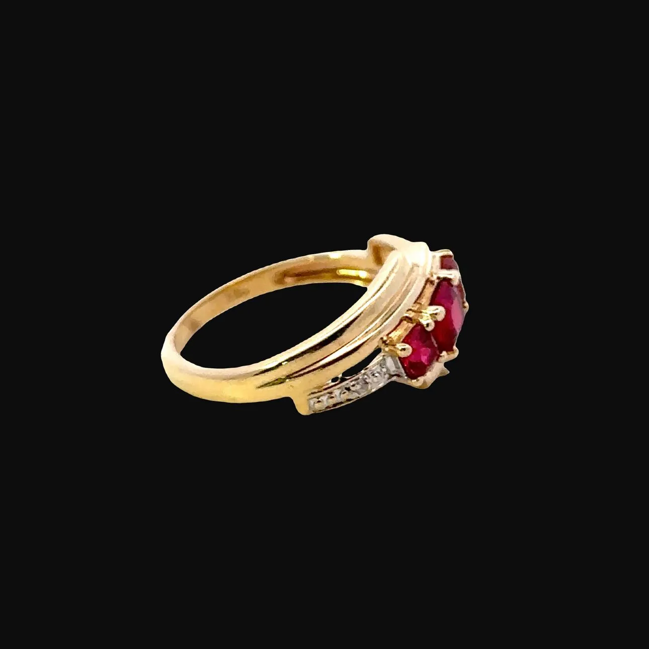 Synthetic Ruby & Diamond Yellow Gold Ring