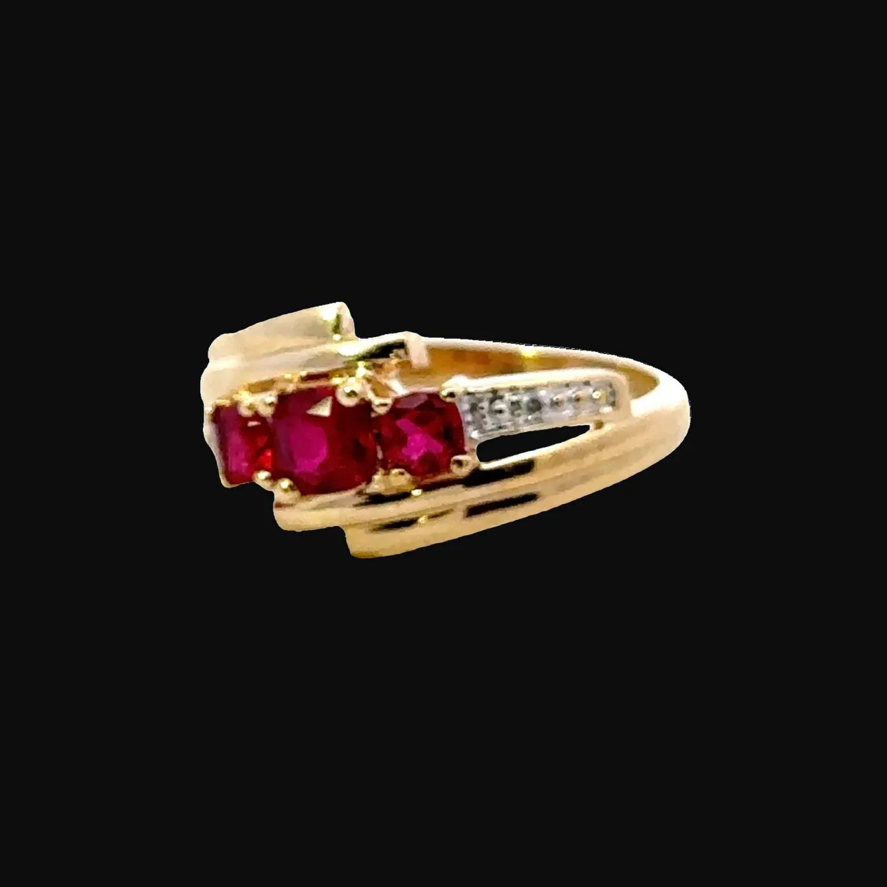 Synthetic Ruby & Diamond Yellow Gold Ring