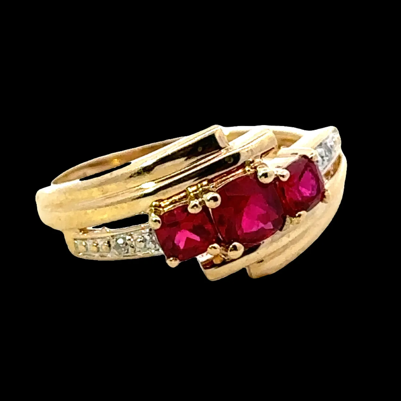 Synthetic Ruby & Diamond Yellow Gold Ring