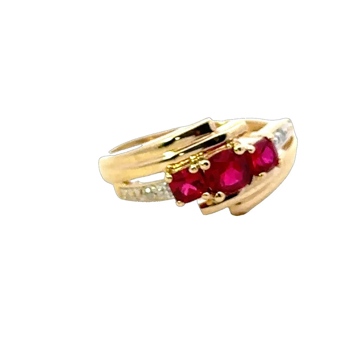 Synthetic Ruby & Diamond Yellow Gold Ring