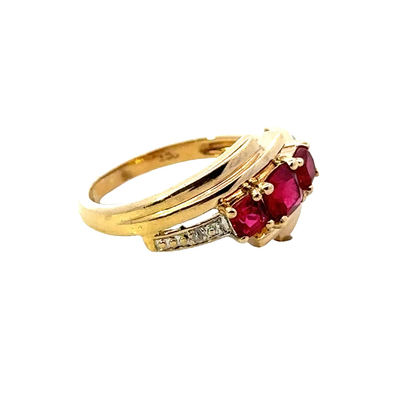 Synthetic Ruby & Diamond Yellow Gold Ring