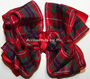 Tartan Plaid Red Royal Blue Green Hair Bow