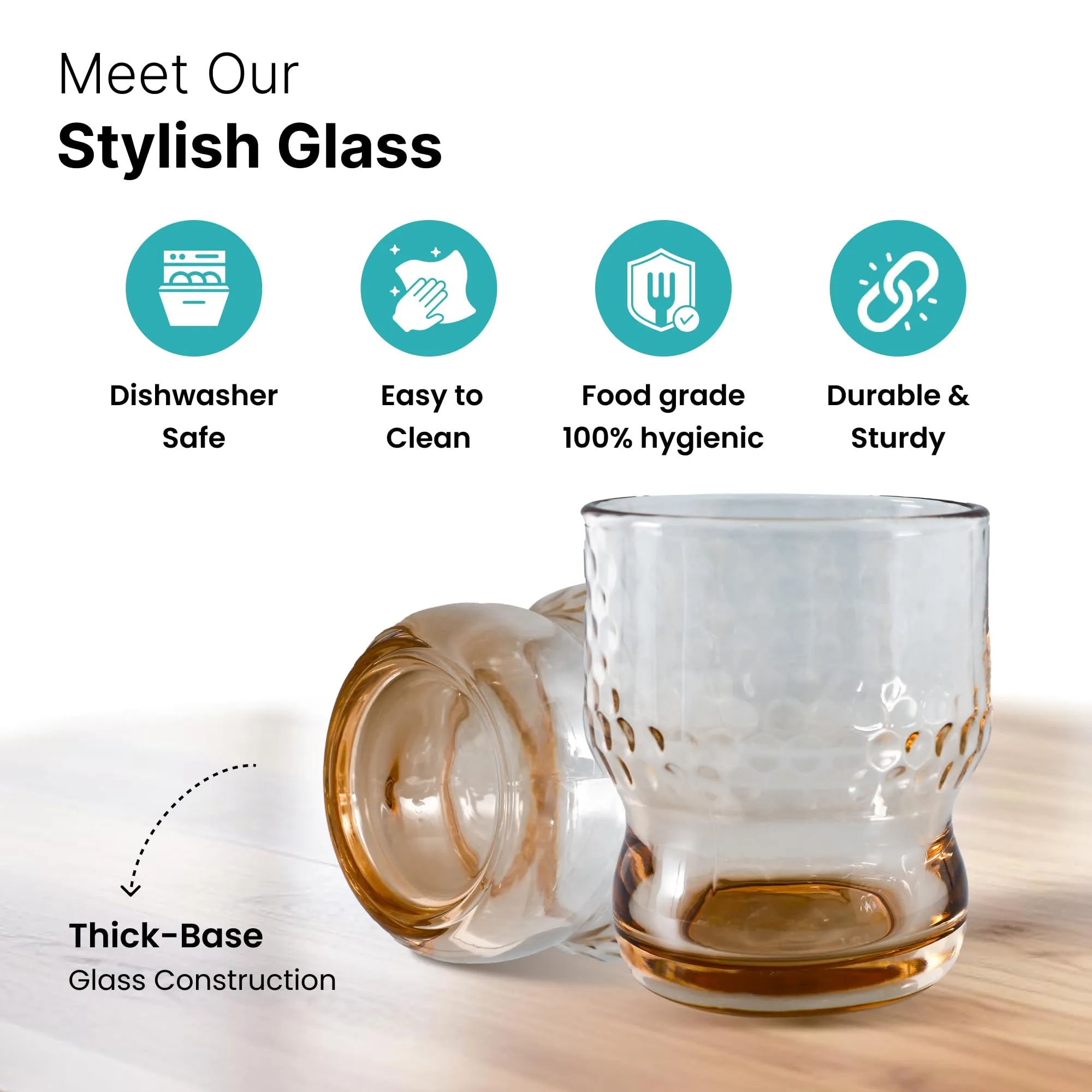 The Better Home Water Glasses Set of 4 (300ml each) | Juice Glasses | Lead Free Drinking Glasses | Kitchen Gift Items | Cold Drink Glass | Cocktail Glass | Kaanch Ke Glass | Housewarming Gifts (Amber)