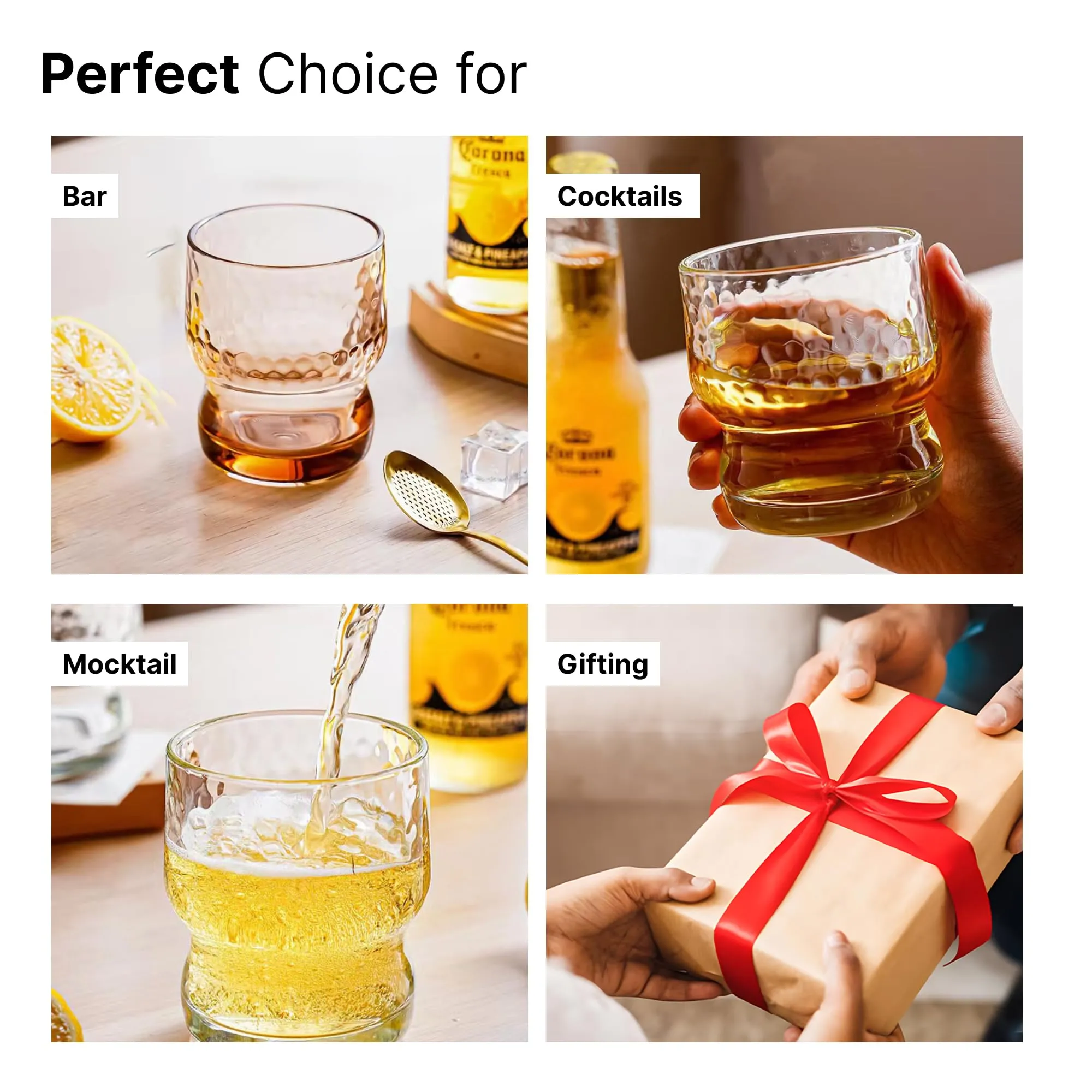 The Better Home Water Glasses Set of 4 (300ml each) | Juice Glasses | Lead Free Drinking Glasses | Kitchen Gift Items | Cold Drink Glass | Cocktail Glass | Kaanch Ke Glass | Housewarming Gifts (Amber)